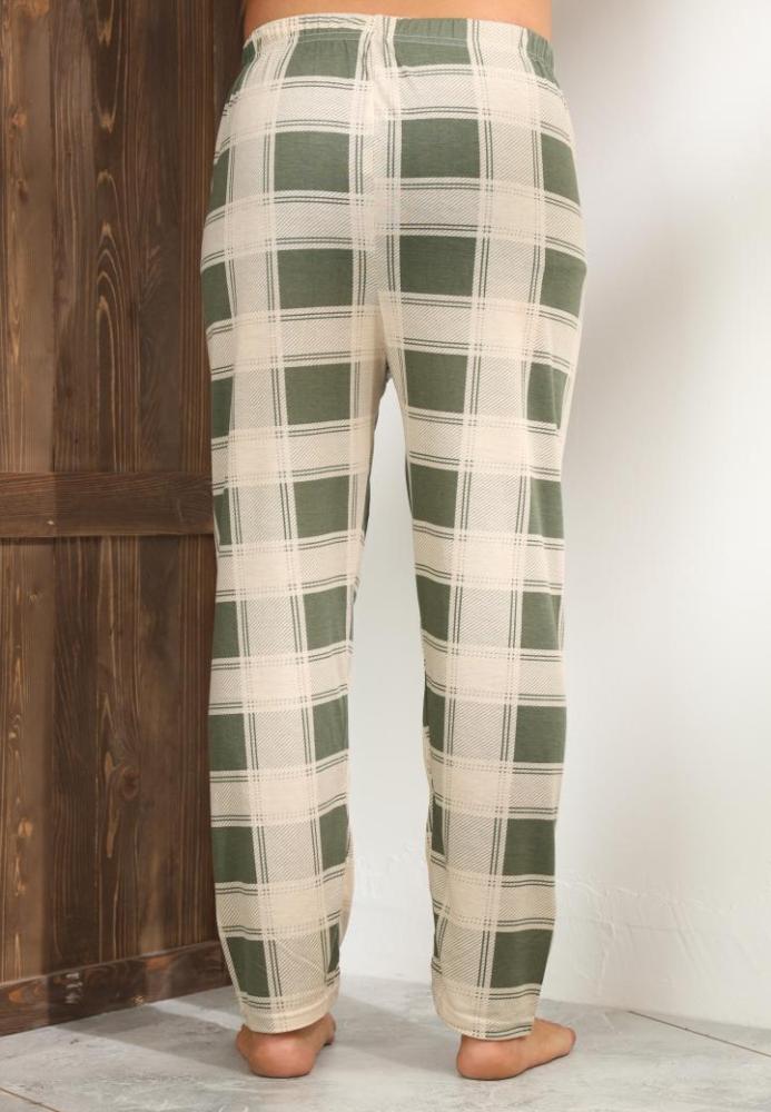 Pantaloni de Pijama ,Big Size ,Barbati,Culoare Crem cu Verde,Engros